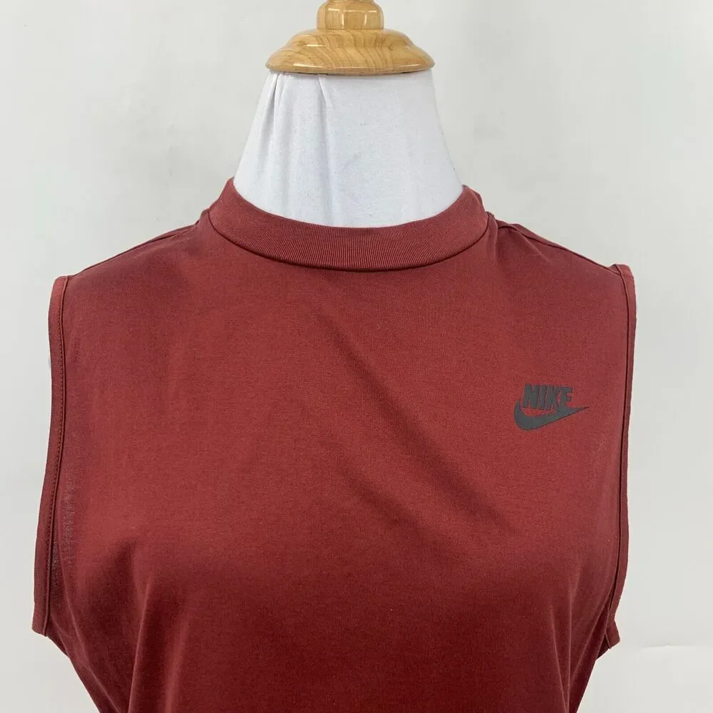 Nike Tank Top Womens L Large Brick Red Low Cut Sleeveless Slant Hem Cotrast